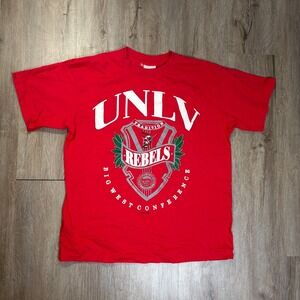 VTG UNLV Rebels T Shirt Red Size Large Single Stitch 90's Short Sleeve